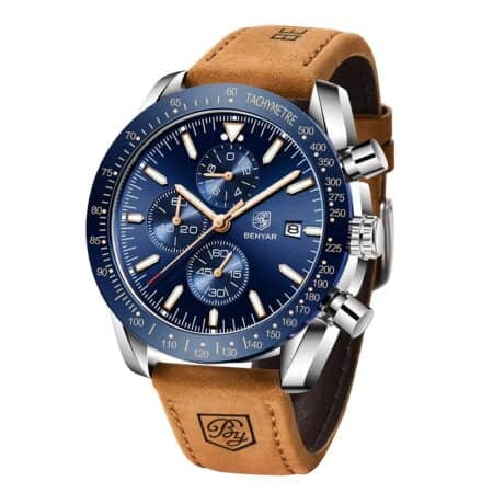 BENYAR - Stylish Wrist Watch for Men Leather Strap Watches Quartz Movement, Waterproof Ana - Image 2